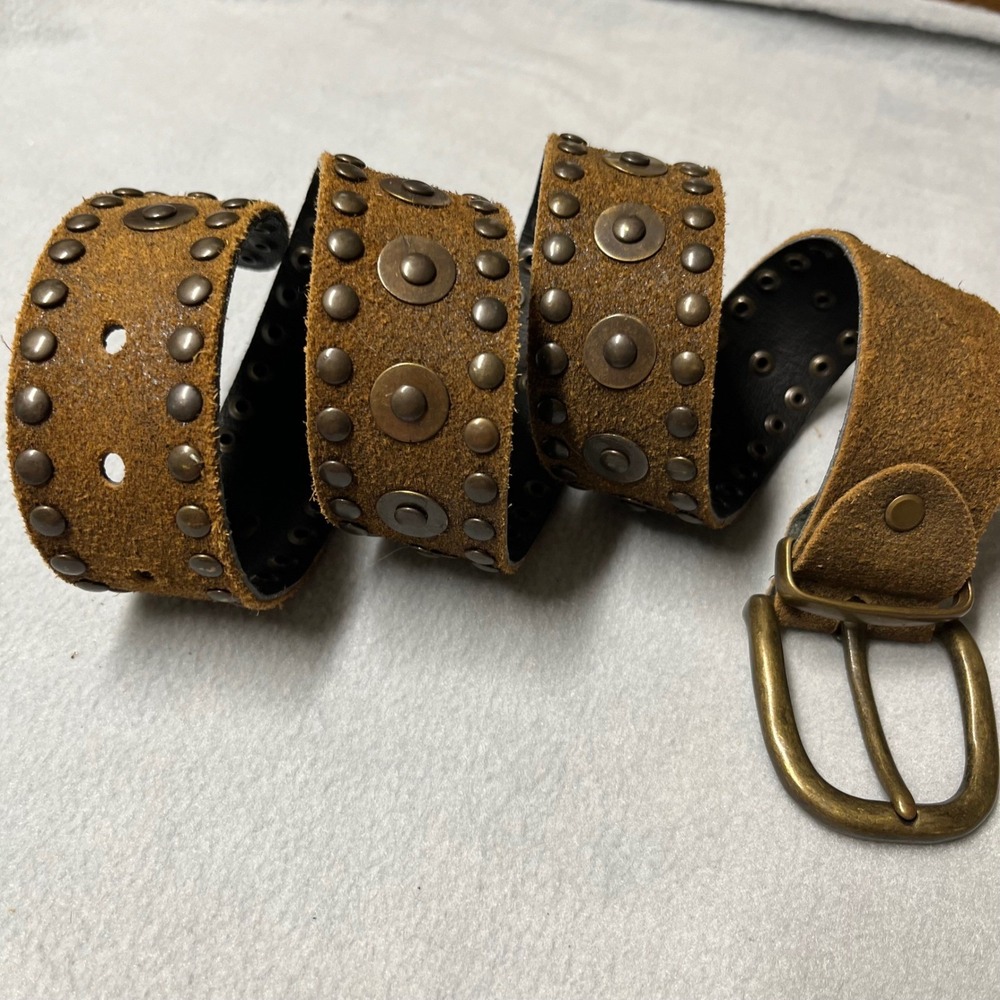 VTG Ansaldo Imports Italian Brown Suede Studded Leather Belt 80/95 XS-S unworn